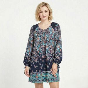 Sequin Hearts Mini Dress Paisley Floral Spring Boho Crochet Lace Size Small